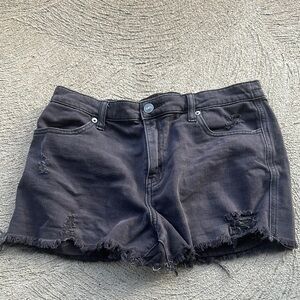 Charcoal Distressed Jean Shorts with Frayed Hem